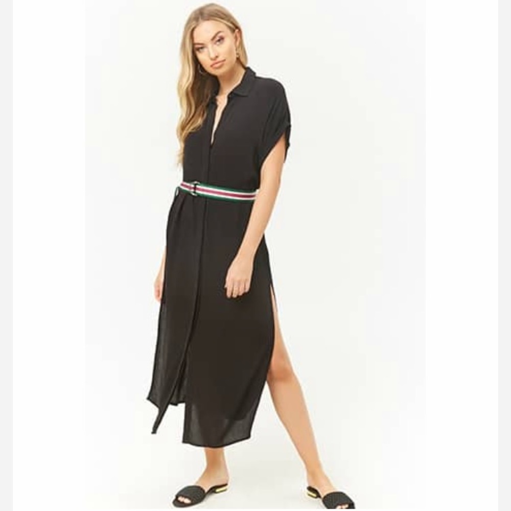 Forever 21 Belted Midi Shirtdress, SM, BLK, NWT